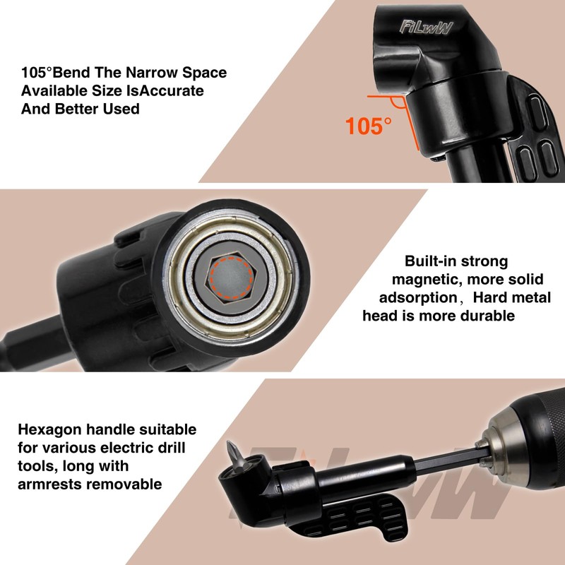 FiLwW 105 Degree Right Angle Drill Adapter Set, 2025 Upgrade