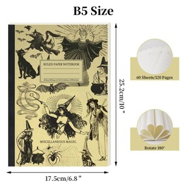 Mifuner B5 Lined Paper Journaling Notebook, 6.8x10In Wide Ruled Paper Notebooks for Work, 60 Sheets(120Pages) Hardcover Ruled Notebooks, Variety of Cover Designs Ruled Notepad. Witch