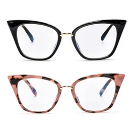ZUVGEES 2 Pack Womens Cute Oversized Cat Eye Blue Light Blocking Reading Glasses Computer Readers(Black+Pink,2.75)