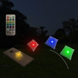 Cornhole Bags with Lights, Cornhole Bean Bags That Light Up Color Changing with Remote Control (Deep Blue)