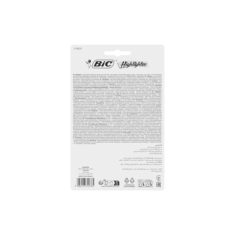 Bic Marking Flat Hyghghter Set of 4 Blister Bright Colours