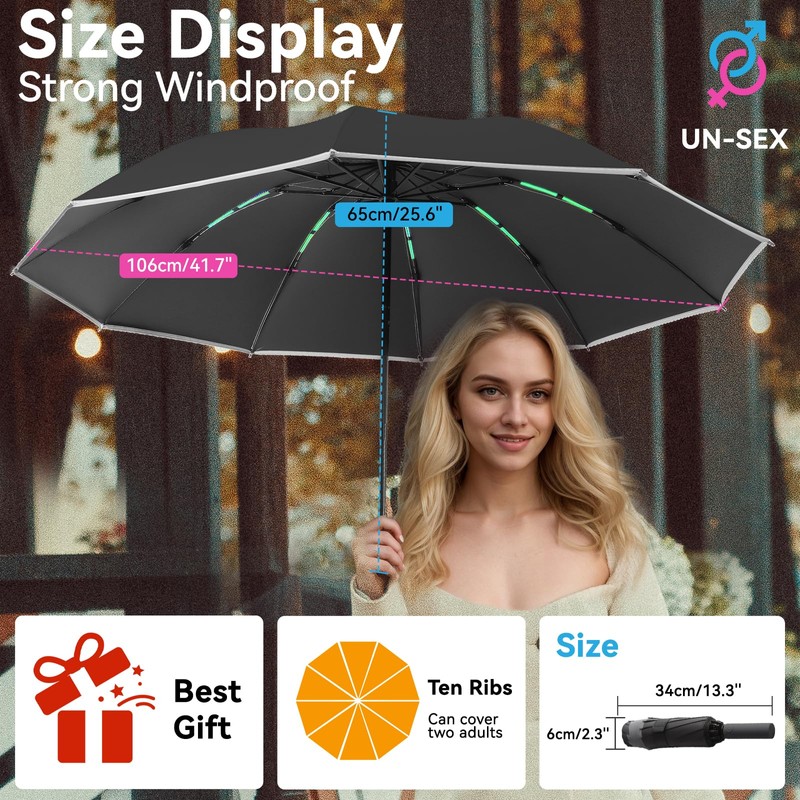 GOHHME Umbrella Storm Resistant Pocket Umbrella Inverted 10 Ribs Umbrella