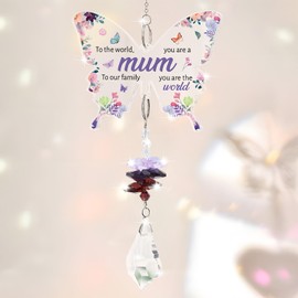 Butterfly Mother Crystal Suncatcher Gifts for Mum Thank You Gift for Best Mum Birthday Anniversary Presents (Colorful)