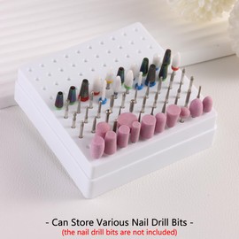 FSpronail Nail Drill Bits Holder,100 Holes Nails Drill Grinding Head Organizer Large Space Empty Box,Nail Drill Kit and Drill Cleaning Brush Dust-proof Storage Display Manicure Tool Container (White)