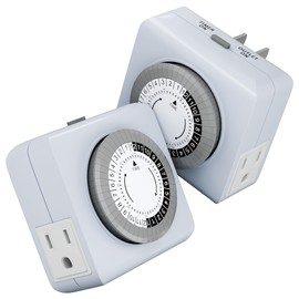 Outlet Timer, 24-Hour Plug-in Mechanical Timer, 2 Grounded Electrical Light Timers Indoor with 30-Minute Intervals, Daily ON/Off Cycle, 3-Prong Plug for Aquariums, Grow Lights, ETL Listed