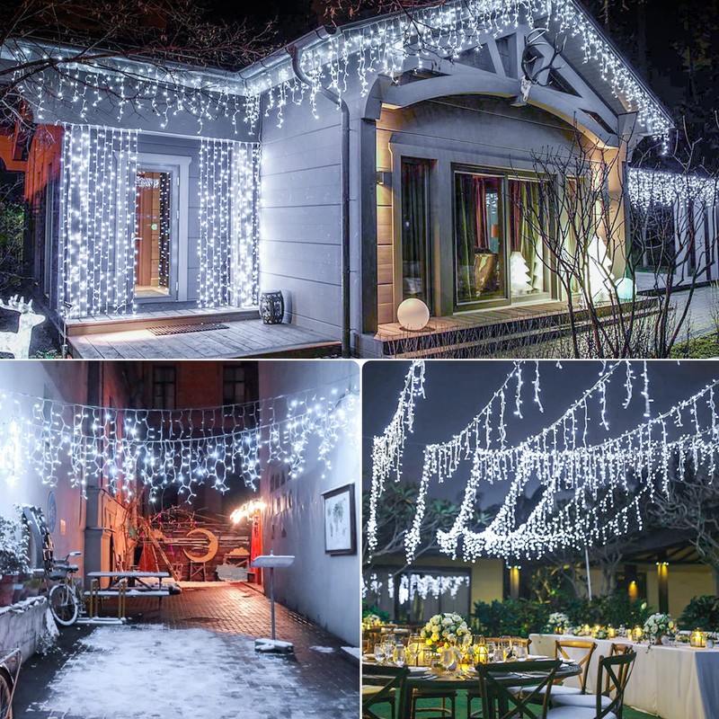 oopswow Icicle Lights Outdoor Decorations 300 LED 33ft 8 Modes