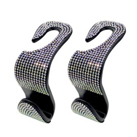 SundayZaZa 2 Pcs Car Seat Hooks Bling Crystal Headrest Hanger Hook, Auto Back Seat Hangers Rear Hook for Purse Handbag Clothes Grocery Bag AB