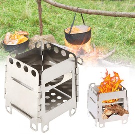 Camping Wood Stove, Camping Stove Hobo Stove Portable Stainless Steel Lightweight Folding Wood Stove Bag Alcohol Stove Compact Grill Outdoor Activities Cooking Hiking Picnic BBQ Outdoor Backpacking