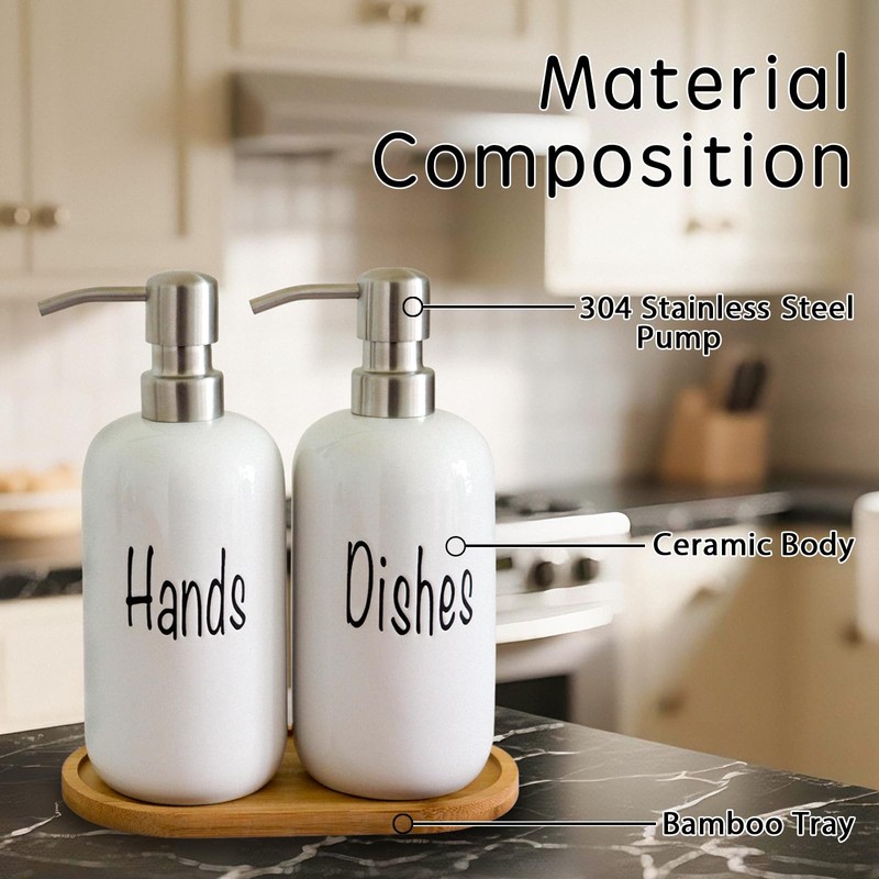 18oz Ceramic Soap Dispenser Set (2 Pack) with Stainless Steel