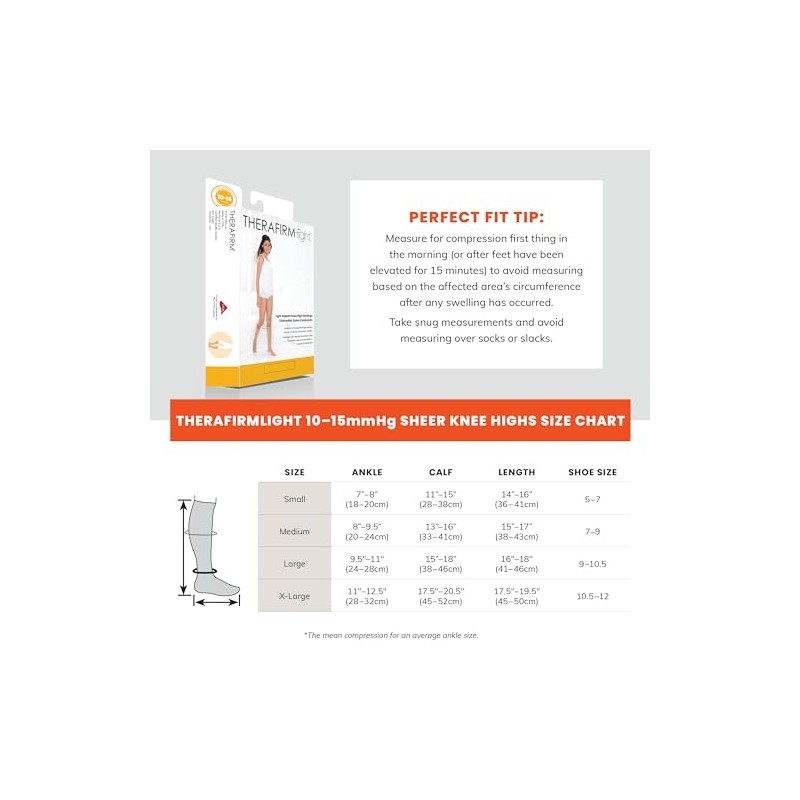Therafirm Light Women's Knee High Support Stockings - 10-15Mmhg Compression
