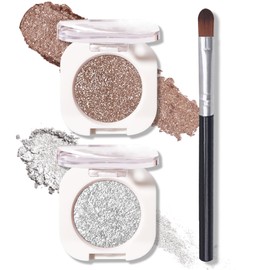 QIUFSSE Glitter Champagne Pearl and Metallic Silver Single Eyeshadow,Ultra Fine Shimmer Eyeshadow Lightweight Sparkling Blendable Formula,Daily Multiuse Glossy Eyes Makeup (10 Cowboy + 12 Cold Brew)