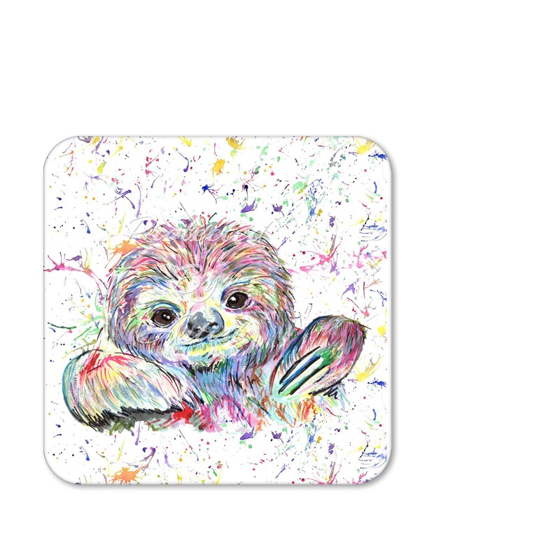 Coaster Sloth animal Coasters Watercolour Art Gift Work Office Dining
