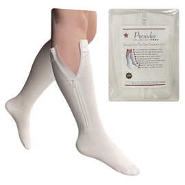 Presadee Premium 20-30 mmHg Firm Compression Leg Calf YKK Zipper White Socks (Closed Toe, 3)