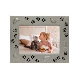MIMOSA MOMENTS Metal Pet 4x6 Pewter Picture Frame for Cat with Mouse & Paw Print