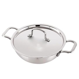 Satre Online and Marketing Stainless Steel Triply Kadhai with Stainless Steel Lid, Honeycomb, Nonstick, Kadhai with Lid, Induction Base, Size No. 12