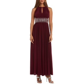 R&M Richards Women's Beaded Waist Gown, Merlot, 10