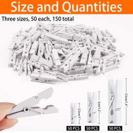 Svalor Pack of 150 White Mini Wooden Pegs, 2.5/3/3.5 cm Wooden Pegs, Small, Mini Wooden Clothes Pegs, Decorative Pegs, Small Wooden Pegs for Photos, Pictures, Collages, Postcards, Gifts (Three Sizes)