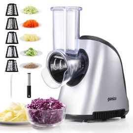 Ganiza 5-in-1 Electric Cheese Grater for Kitchen, Max 250W Cheese Shredder, 5 Changeable Blades Salad Shooter, Slicer Electric for Cheese/Veggies/Salad with an Extra Zester grater