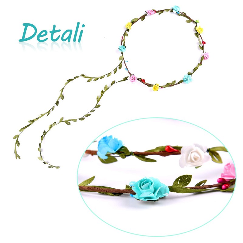 FEPITO 9 x flower crown, multicoloured flower wreath, flower garland,