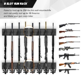 GOHIKINGl Metal Gun Rack Wall Mount Rifle Shotgun Hooks Hold 8 Pcs and Bow Mount Hangers with Soft Padding Heavy Duty Wall Gun Rack Display Stand (Black/2Pack)