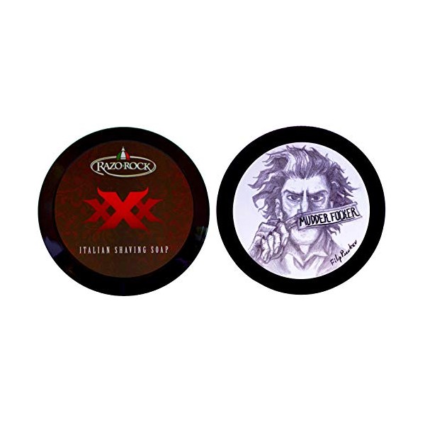 RazoRock XXX Italian Shaving Soap Bundle with Mudder Focker Soap For Men I Artisan Made, Tallow Based Soap for Wet Shaving I Rich, Creamy Lather and Classic Italian Barbershop scent (2 Items)