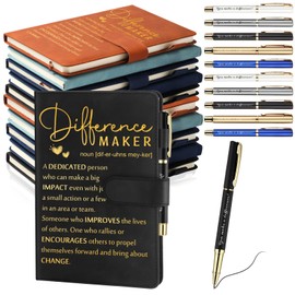 Kosiz 20 Pcs/10 Sets Christmas Employee Appreciation Gifts Bulk A5 Leather Notebook and Pen Inspirational Journal Pens Xmas Holiday Gifts for Corporate Coworker Staff(Multicolor,Difference Maker)