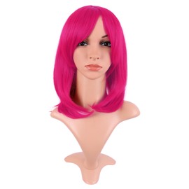 MapofBeauty 16 Inch/40 cm Fashion Short Side Bangs Synthetic fiber Hair BOB Women Wig (Hot Pink)