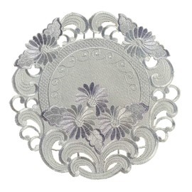 Table Runner Table Cloth Table Runner Embroidered Flowers Silver Grey (30 Round)