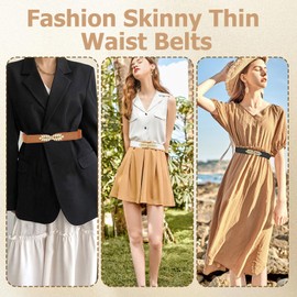 Auptiz Pack of 3 Elastic Waist Belt for Women, Fashionable Elegant Decorative Thin Waist Belt for Dress, Stretchy Belt for Women (White, Black, Brown), B-white, black, brown