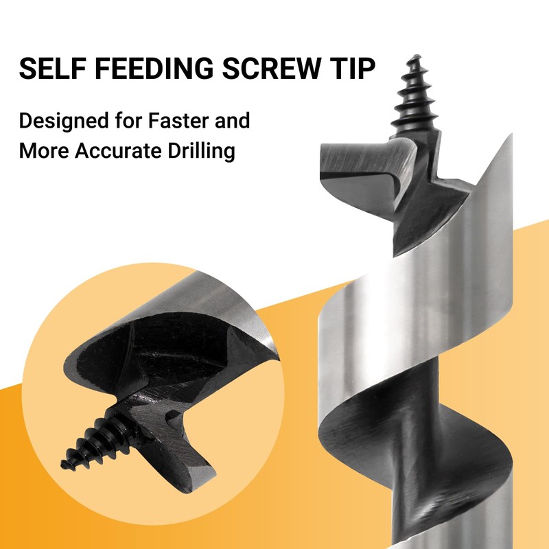 5-Piece Auger Drill Bit for Wood, Long Drill Bit Set,