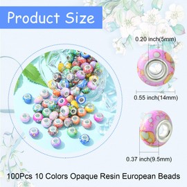 Stiesy 100Pcs 10 Colors Macrame Large Hole Beads Resin European Spacer Beads Two-Tone Flat Round Rondelle Beads for DIY Craft Bracelet Jewelry Making