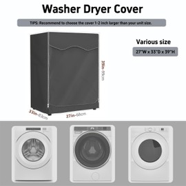 MBOOM Washer Dryer Cover Waterproof Outdoor, 600D Oxford Heavy Duty Dustproof Front Load Washing Machine Cover, Universal Fit 27”W x 33”D x 39”H, Gray