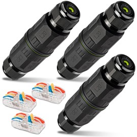 SARDVISA 3-Pack Junction Box with 3 Pin Electrical Cable Connectors, IP68 Waterproof, 4-10mm Adjustable Wire Box, Outdoor Wire Connector Kit for Garden/Landscape Lights, Camera Cable, Car Power Cord