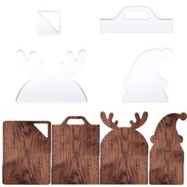 4 Pcs Charcuterie Board Handle Template, Acrylic Router Templates for Woodworking，5mm Thick Large Cutting Board Template Angled Curvy Stencils Guide Tool for Kitchen Xmas Gift (Elk Style)