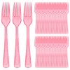 100 Pcs Pink Glitter Plastic Forks, Disposable Heavy Duty Pink