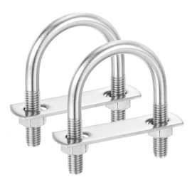 PATIKIL Round U-bolt, 2 pieces 1.5 inches (38 mm) inner width 65 mm length M8 with nut plate washer 304 stainless steel round bend U-bracket for boat trailer sailing boat