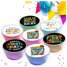 24 x PRE CUT FIRST DAY OF SCHOOL BACK TO SCHOOL EDIBLE WAFER CARD RICE PAPER 4.5 cms CUPCAKE TOPPERS DECORATIONS
