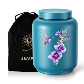 JEVACO Cremation Urn for Human Ashes Adult Women - 200 Cubic Inches Stainless Steel Urn, Hummingbird & Floral Design for Burial, Memorial or Home Display with Velvet Bag