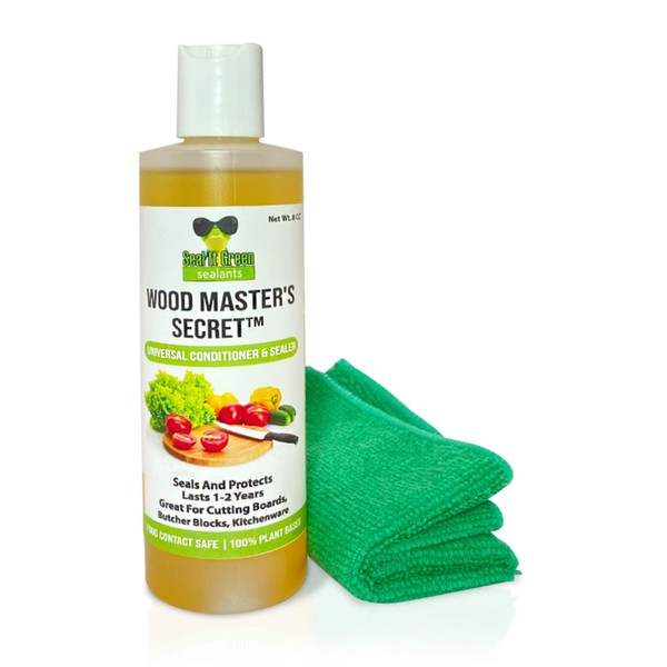 Wood Master's Secret 3 In1 Cutting Board Oil, Conditioner, Sealer FDA Food Safe Restores Conditions Lasts 3 Yrs Zero Toxic Mineral Oil Food Grade Plant Based Great For Wood Counter, Butcher Blocks 8oz
