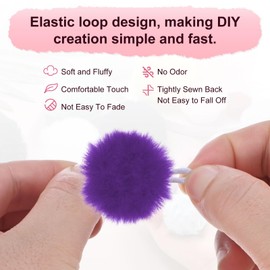 M METERXITY 35-Pack Faux Fur Pom Poms, 1.2 Inch/ 1.2 cm Soft Fluffy Pompoms Balls Faux Rabbit Fur with Elastic Loop for Hats/Bags/Keychains/Knitting Accessories/DIY Crafts [Deep Purple]