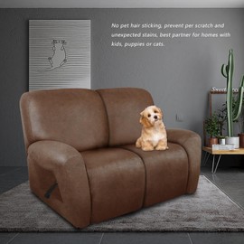 molasofa Recliner Loveseat Covers - Leather Like Loveseat 2 Seater Recliner Couch Covers for 2 Cushion Couch 6 Pieces Stretch Dual Reclining Loveseat Couch Covers (Brown)