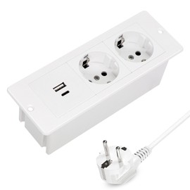 Idota Table Socket, 2-Way Retractable Socket with PD20W Quick Charge Installation Power Strip with 2 USB for Kitchen, Office, Table Top, Desk (White)