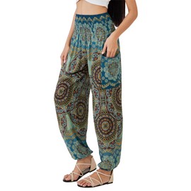 Joob Joob Boho Pants for Women - Hippie Harem Pants Women - Womens Yoga Pants – Comfy Bohemian Flowy Hippie Clothes - Light Blue Large