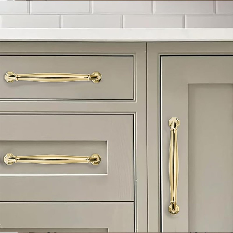 khtumeware 10 Pack 5 Inch(128mm) Polished Brass Cabinet Pulls Unlacquered