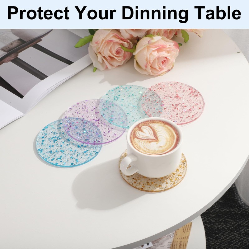 sourcing map 2pcs Foil Acrylic Cup Coasters, Round Acrylic Drink