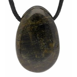 Lebensquelle Plus Green Tourmaline Verdelite Drop Pendant | Drilled Tumbled Stone Pendant with Cotton Cord | Gemstone Pendant, Semi Precious Stone, Tourmaline