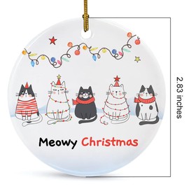 Funny Meowy Christmas Ornament, Farmhouse Ceramic Ornament for Christmas Tree Decors, Gifts for Cat Lovers Women Girls Kids, Cute Meowy Cat Holiday Christmas Ornament Keepsake Gifts for Cat Lover