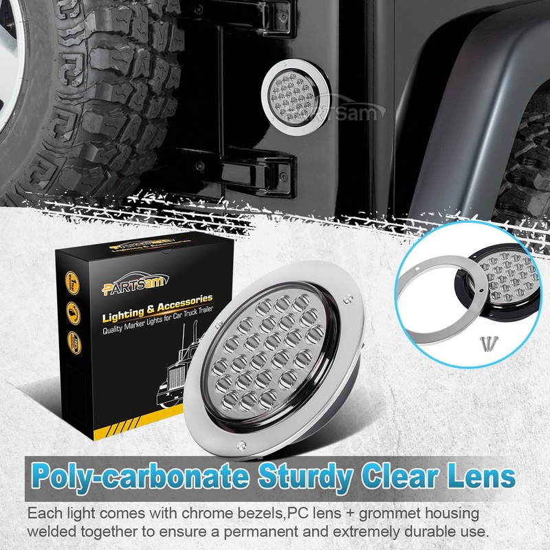 Partsam 2pcs 4" Round White 24 LED Truck Trailer Light