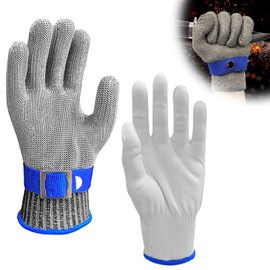 Tweozhui Metzger safety gloves, men's oyster glove, chain glove, kitchen gloves, cut-resistant, cut protection gloves with high-performance technology (level A9/F), size M