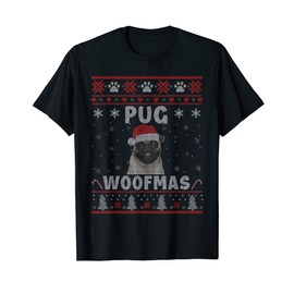 Pug Woofmas Christmas Sweater Santa Pug T-Shirt, black